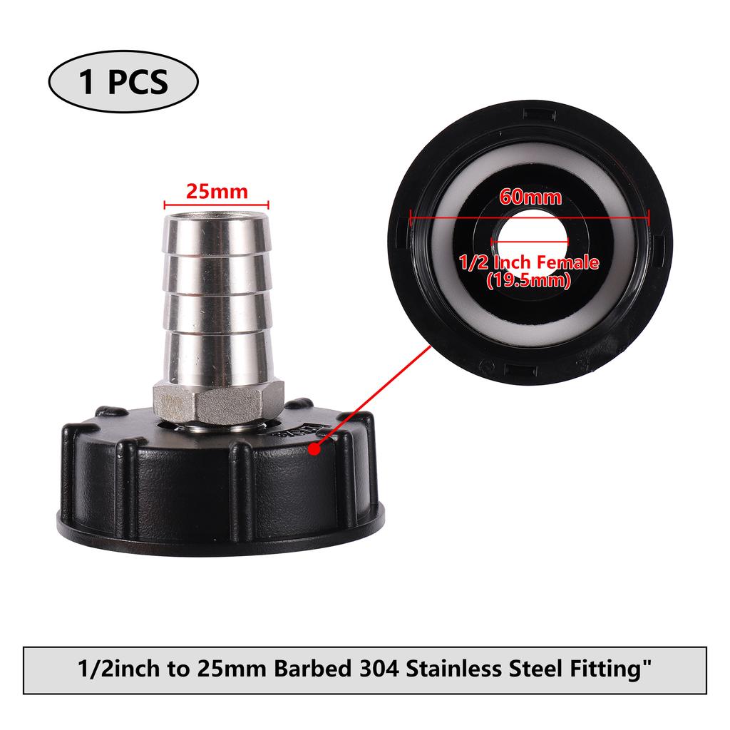 S60 Coarse Thread IBC Tank Adapter 6/8/10/12/14/16/18/20/25mm 304 Stainless Steel Fittings IBC Portable Adapter IBC Tank Adapter