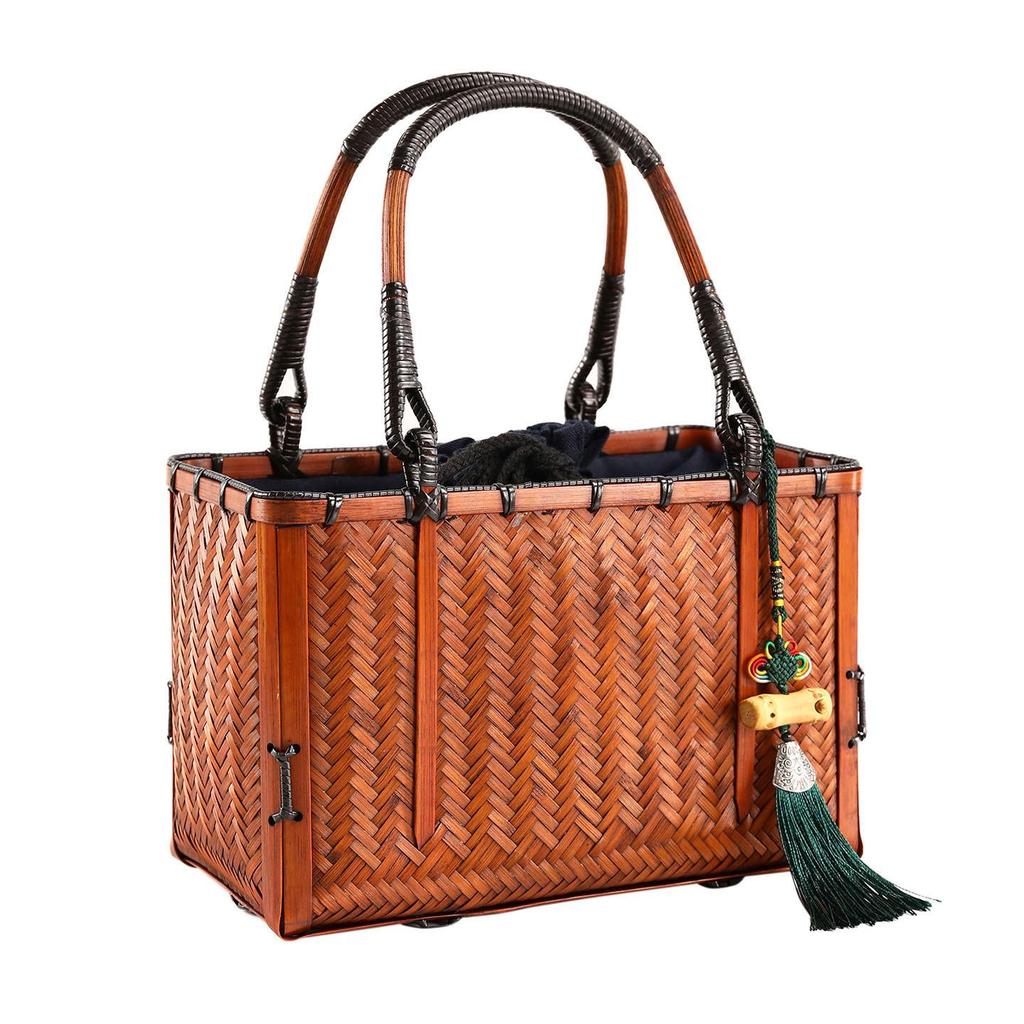 Ręcznie pleciona torebka z bambusa: Przenośna Torba Prezentowa na Ceremonię Herbaty