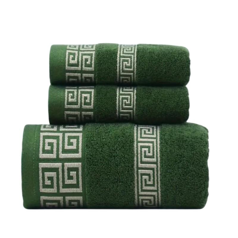 3pcs Christmas Green Towel Sets Cotton Bathroom Geometric Oversized Bath Towel Cover 70x140cm and 2pcs 35x75cm Hand Face Towels
