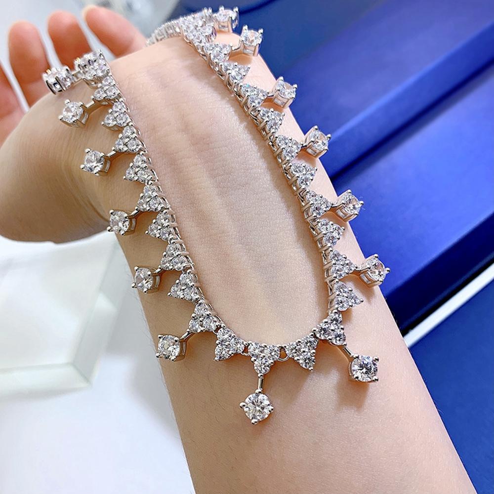 Halsketten aus 18 Karat Weißgold mit facettierten Saphiren und Edelsteinen, Geschenk zum Verlobungsjubiläum, 925er Sterlingsilber, edler Schmuck