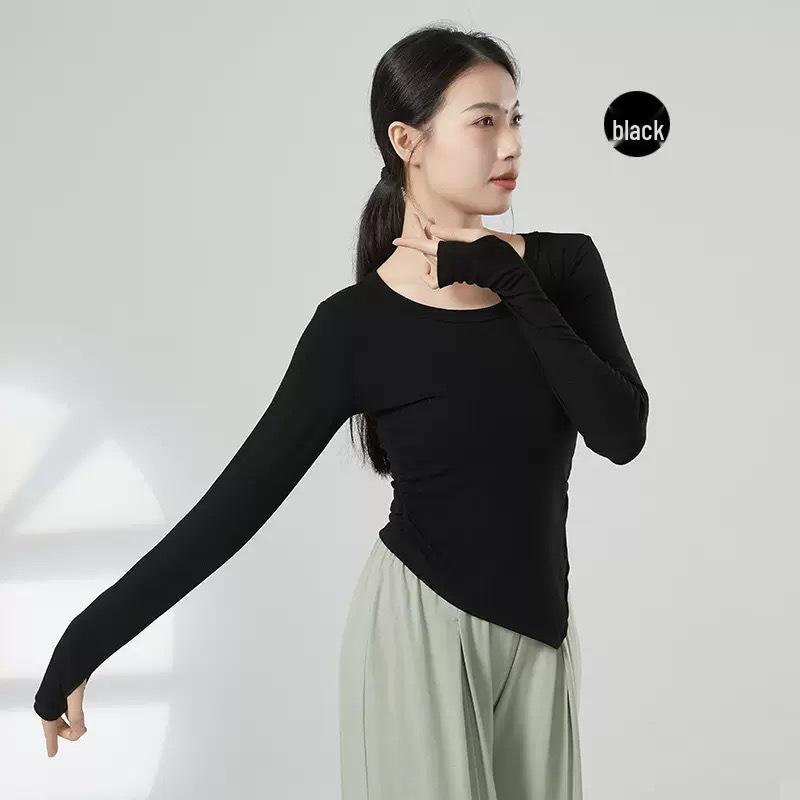 

Топ с длинным рукавом и круглым вырезом для занятий классическим и современным танцем XXXL