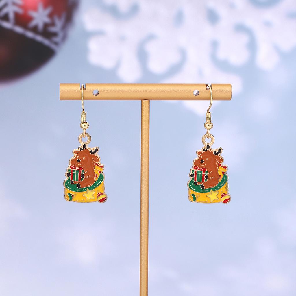 Cartoon Drip Santa Earrings, Personalized Christmas Column Elk Gingerbread Man Earrings