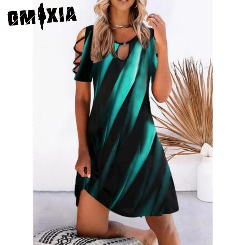 GMXIA 13 Farben Damen Kleid mit Blumenmuster Sommer Sexy Kurzarm O-Ausschnitt Mini Kleider Weiblich Vintage Elegantes Kleid