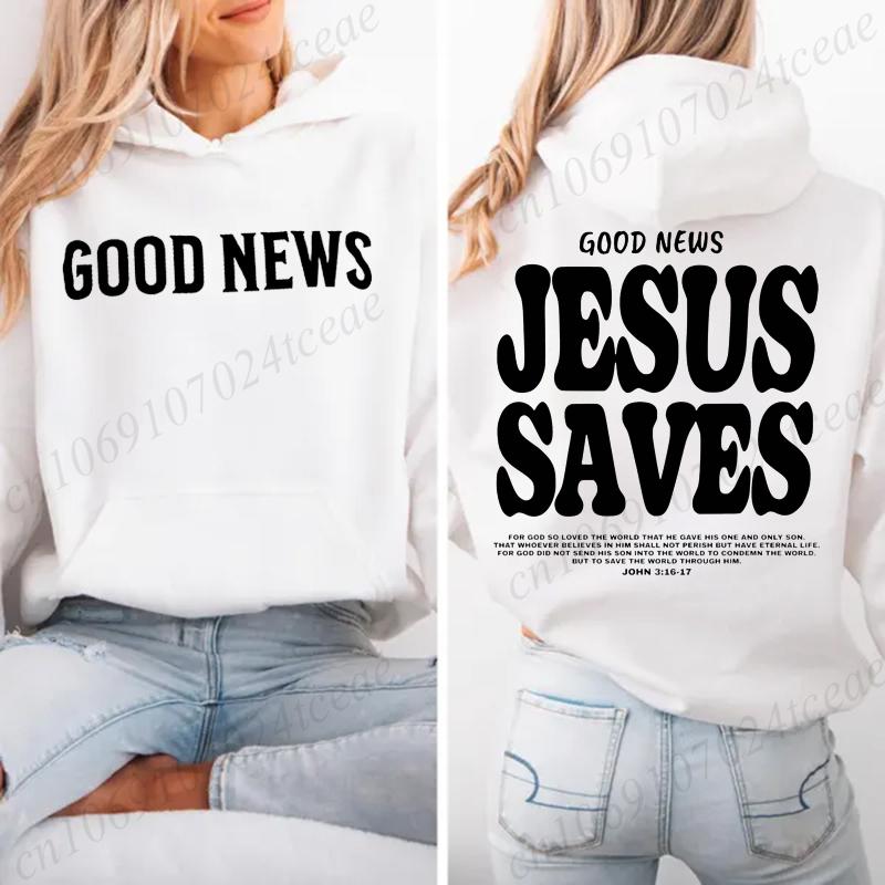 Women's Casual Hoodie Sweatshirt Aesthetic Jesus Saves Print Sportwear Good News Jesus Saves Hoodie Christian Bible Verse Shirts