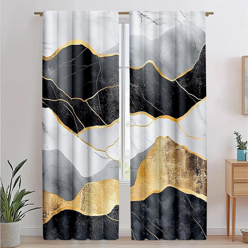 Gray Marble Pattern Curtains Polyester Fabric Suitable Bedroom Living Room Decoration Made Of Machine Washable Area Decor