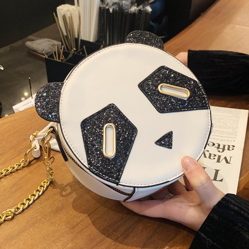 Sequin Bag Female 2025 New Trendy Cute Chain Small Round Bag Panda Bag Cute Messenger Bag