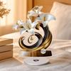 2D Flat Flower Ornament, 360-Degree Rotating Vase Acrylic Ornament with Base, Flower Vase Tabletop Decoration for Home Desk Shelf Decor