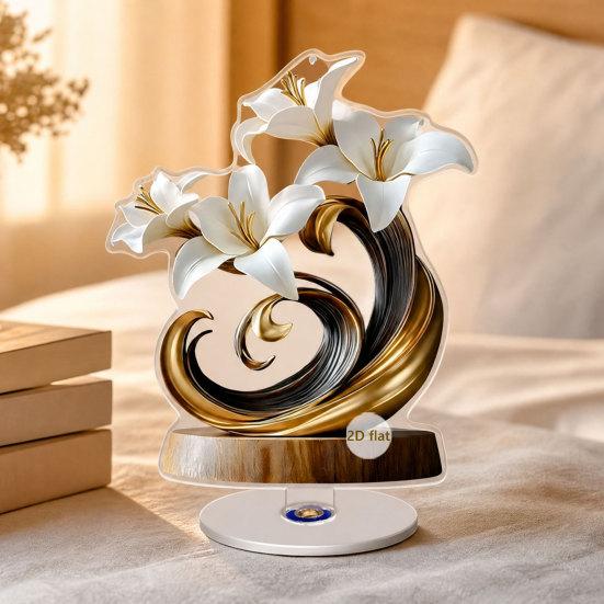 2D Flat Flower Ornament, 360-Degree Rotating Vase Acrylic Ornament with Base, Flower Vase Tabletop Decoration for Home Desk Shelf Decor