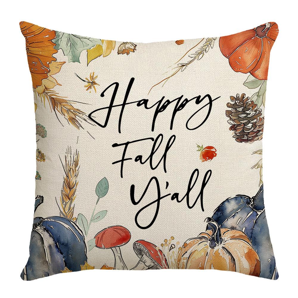 

Autumn New Pumpkin Letter Elements Small Fresh Linen Waist Cushion Cover Sofa Decoration 45 * 45Cm (without core)