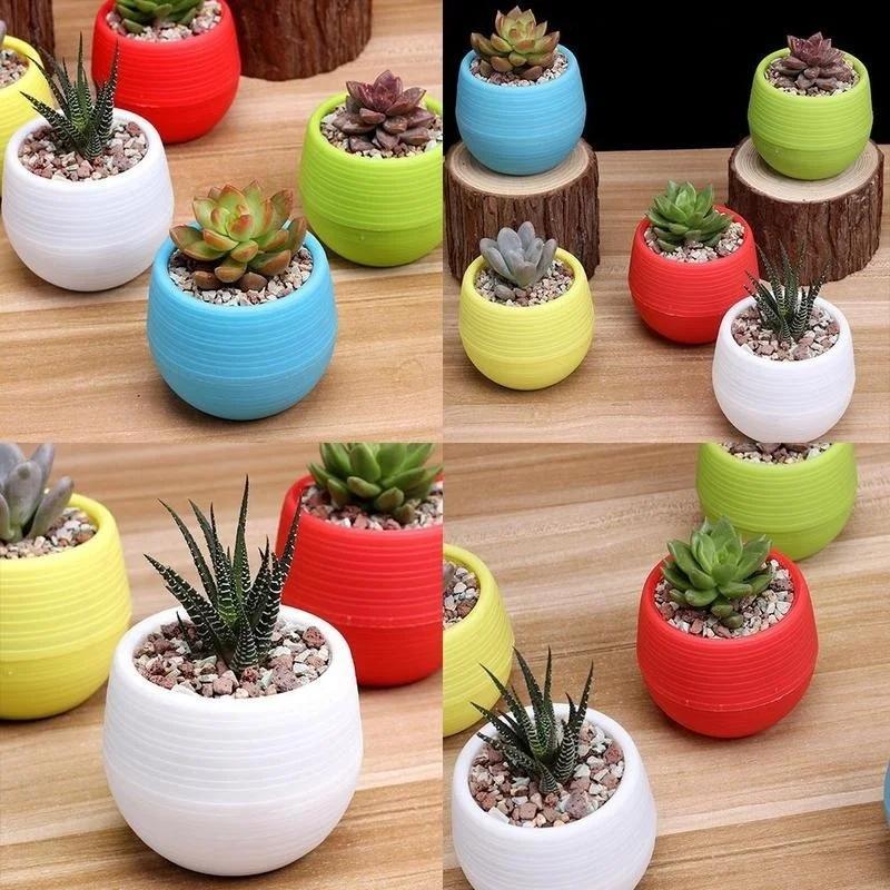 1PC Creative Eco-friendly Colourful Mini Round Plastic Plant Flower Pot Garden Home Office Decor Planter Outdoor Garden Supplies
