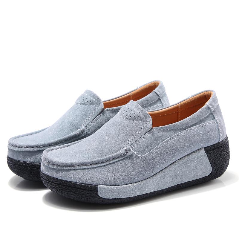 

Versatile wedge heel beef down leather platform muffin shoes women s large size shoes women s shoes women s casual single shoes 41 сірий колір