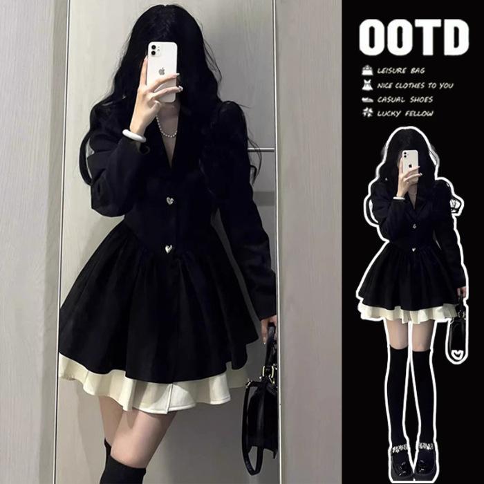 

[Original practice + inner lining] Wear a royal sister-style black dress in early autumn, children s coffee break, princess fluffy XL