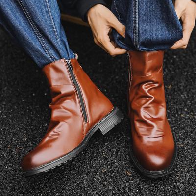 Męskie masywne botki Chelsea na obcasie blokowym zapinane na zamek, wysokie buty Oxford, casualowe botki Chukka do biznesu dla mężczyzn, antypoślizgowe botki do kostki ze sztucznej skóry