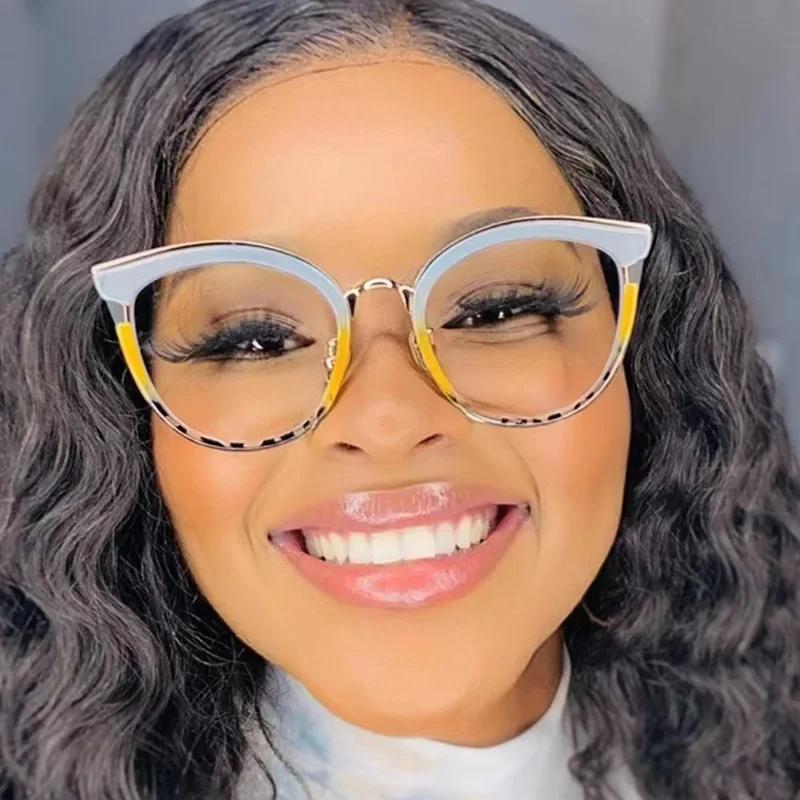 Retro Round Women Spring Hinge Glasses Frame Fashion Clear Anti Blue Light Eyewear Men Cat Eye Optical Leopard Frame