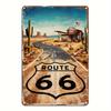 Vintage Route 66 Metal Sign - Rustic Iron Wall Art with Desert & Cactus Design, Perfect for Cafes, Kitchens, Bars, and Home Deco