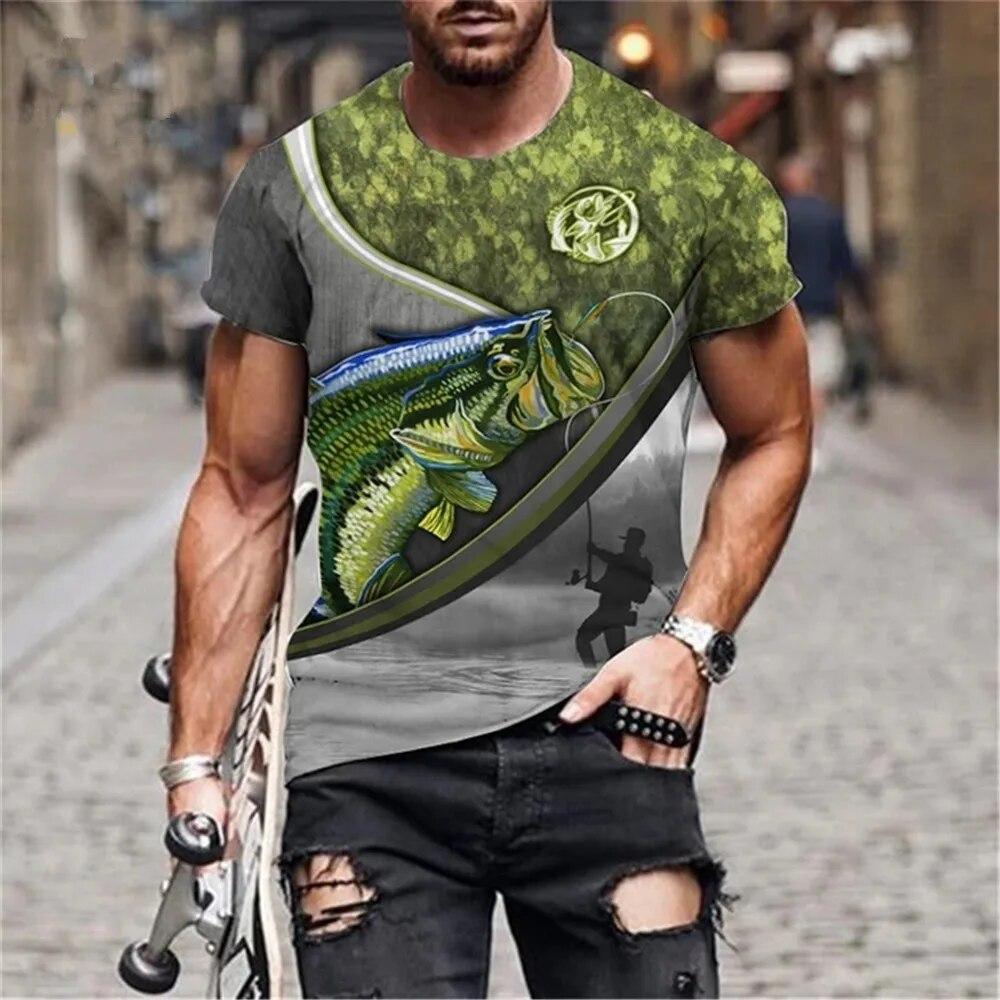 3D Printed Summer Fashion Outdoor Fishing  T-Shirt Europe And America Casual Retro Street Style Round Neck Short Sleeve Men Tees