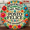 Vintage Round Metal Flower Wall Art Garden Decor Sign