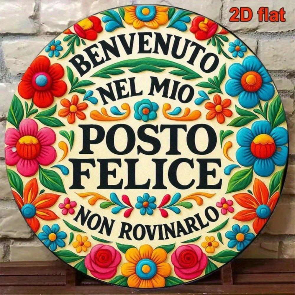 Vintage Round Metal Flower Wall Art Garden Decor Sign