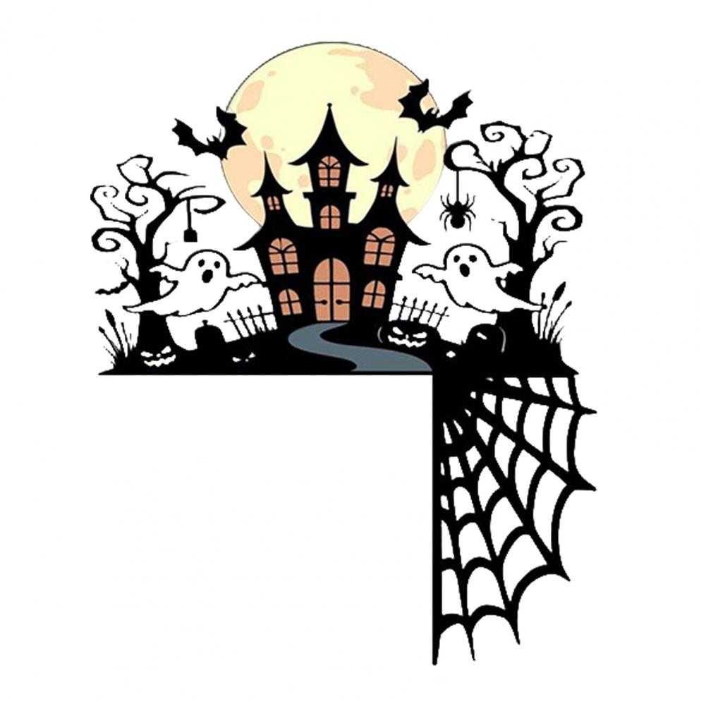 Halloweenská rohová cedule na dveře Kovová čarodějnice Kočka Netopýr Duch Pavučina Ozdoba na dveře Vnitřní dekorace na dveře Okenní rám