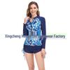 2023 Fashion Print Long Sleeve Slimming Split Bikini Set