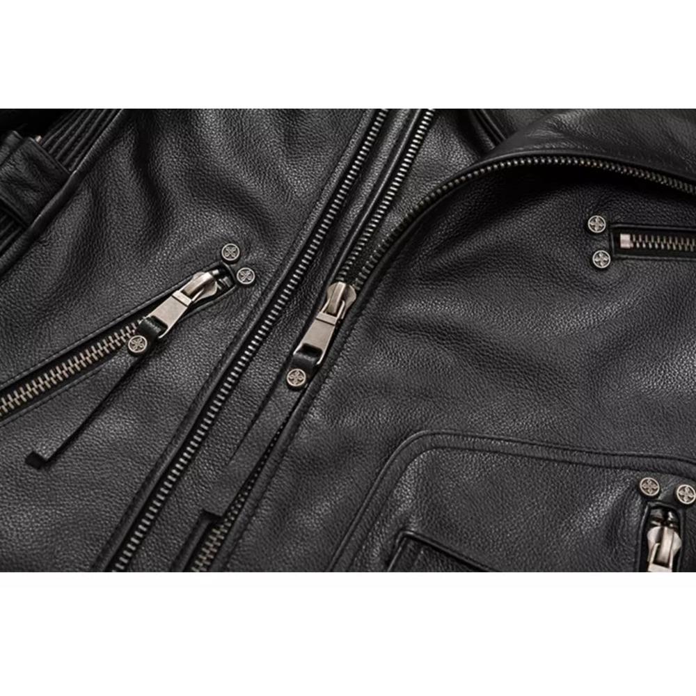 Chinese Size Heavy Motorcycle Jacket Natural Cowhide Leather Top Layer Causal Vintage Retro Moto Suit Leather Coat Winter