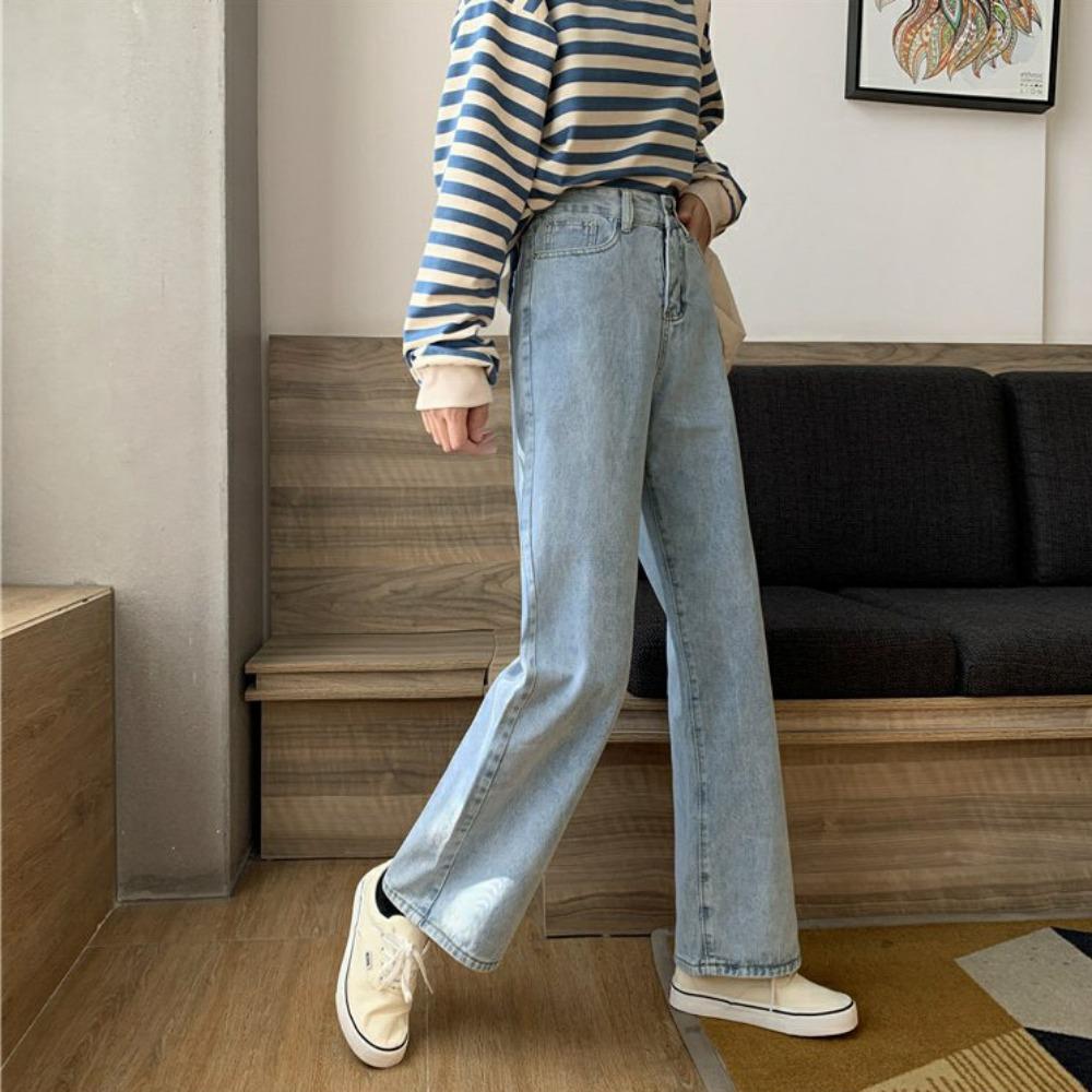 Korean Version of Chic Fashion New Versatile High-waisted Denim Straight-leg Pants Women's Loose and Thin Casual Wide-leg Trousers