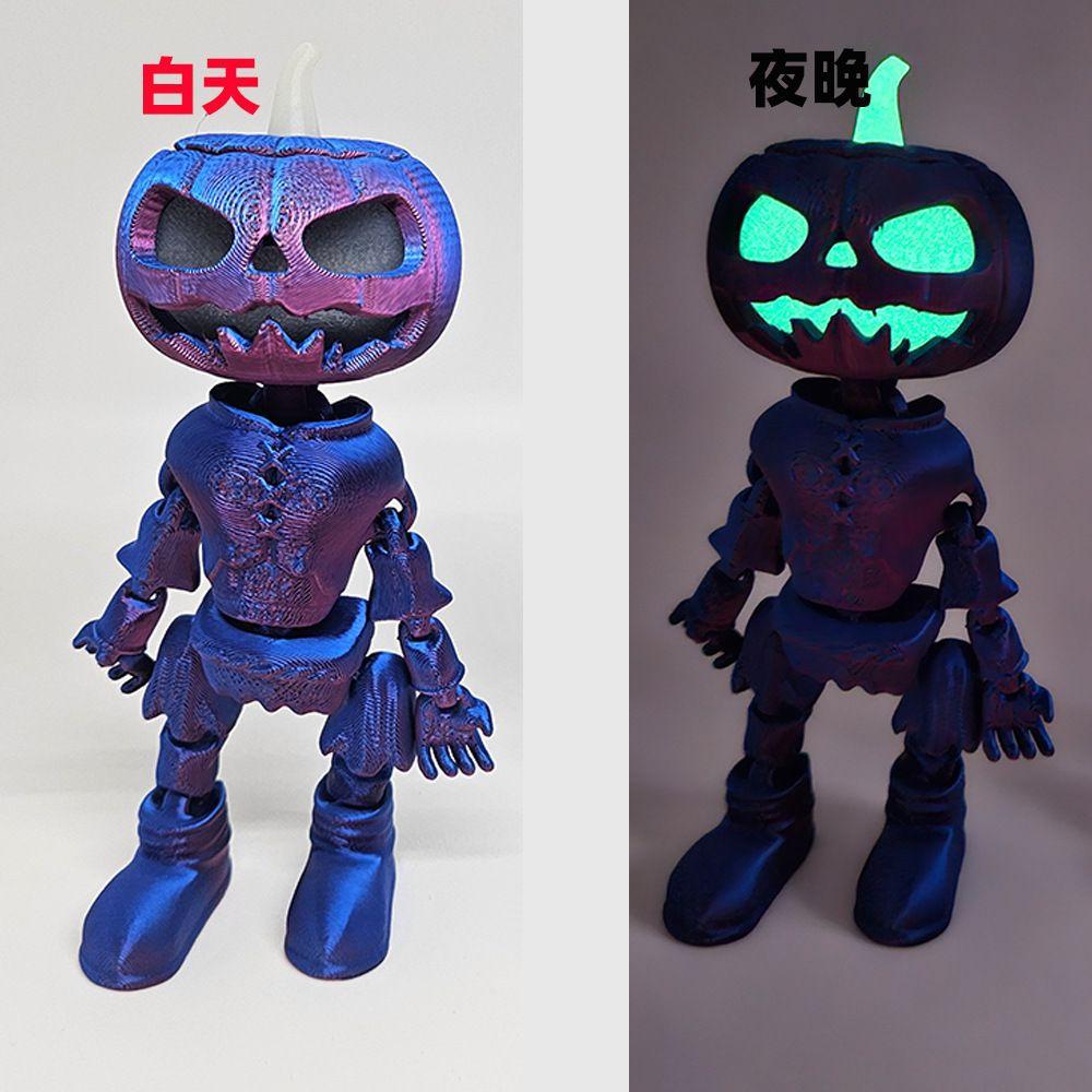 Nová halloweenská ozdoba lebky dýně 3D tisk kloubově pohyblivá svítící ozdoba model ozdoby