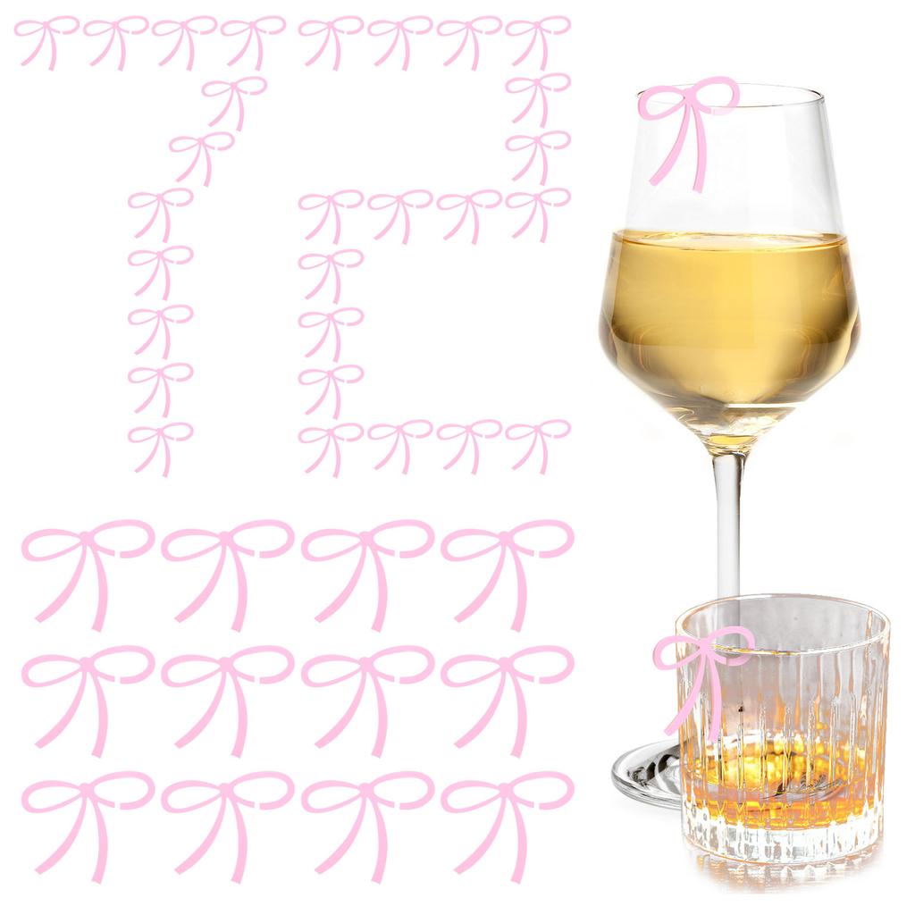 72Pcs Bows Drink Tags Bow Drink Tag Charm Engagement Party Goblet Glass Accessories Anniversary Decoration Birthday Party Gifts