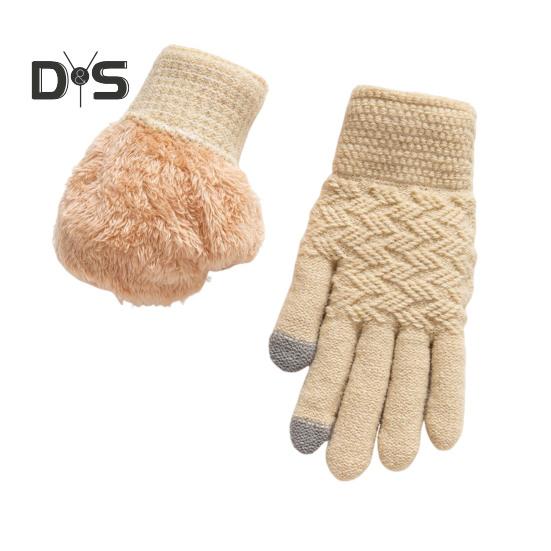 1 Pair Women Winter Gloves Double-layer Thickened Plush Jacquard Knitted Five Fingers Unisex Anti-slip Cold Weather Driving Golfing Skiing Skating