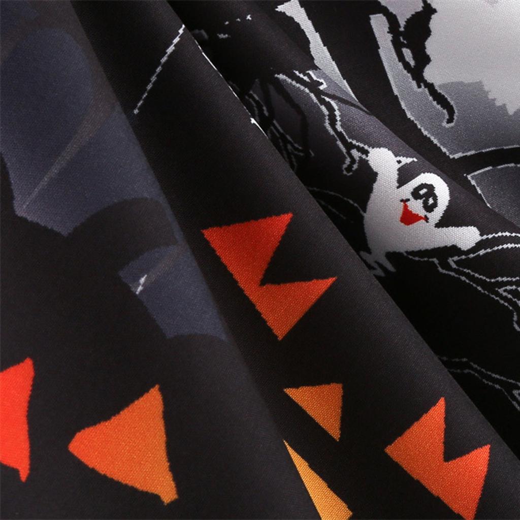 Women's Casual Halloween Print V-Neck Zip Short Sleeve Lace Panel Swing Dress