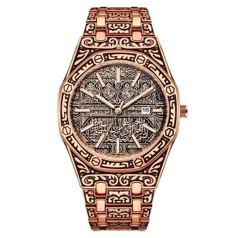 

New Fashion Men s Steel Belt Watch Watch Engraved with Calendar Men s Quartz Watch рожевий колір золота