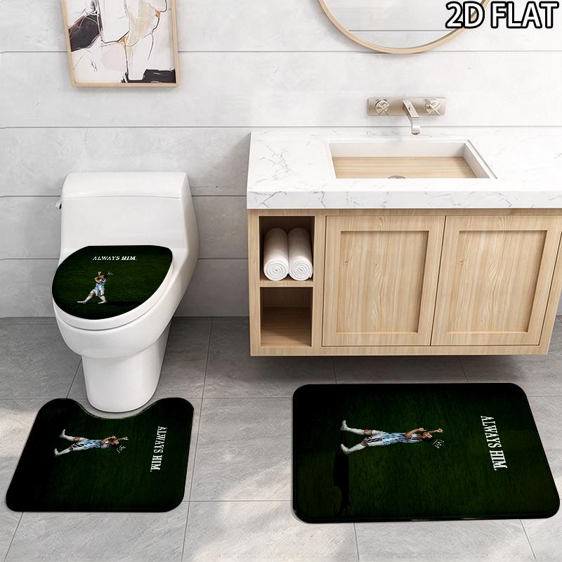 Messi 3pcs Pattern Flannel Nonslip Absorbent Washable Decorative Bathroom Home Toilet Seat Cover Mat Set