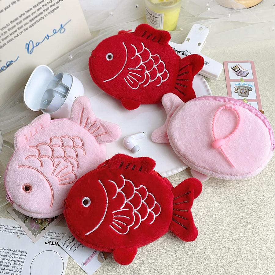 Koi Fish Plush Coin Purse With Data Cable Earphone Storage For Kids And Teens
