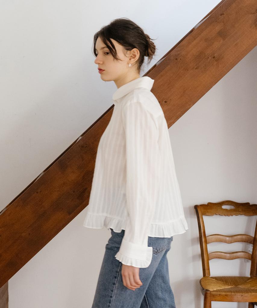 YOUNESS Frill Hem White Shirt
