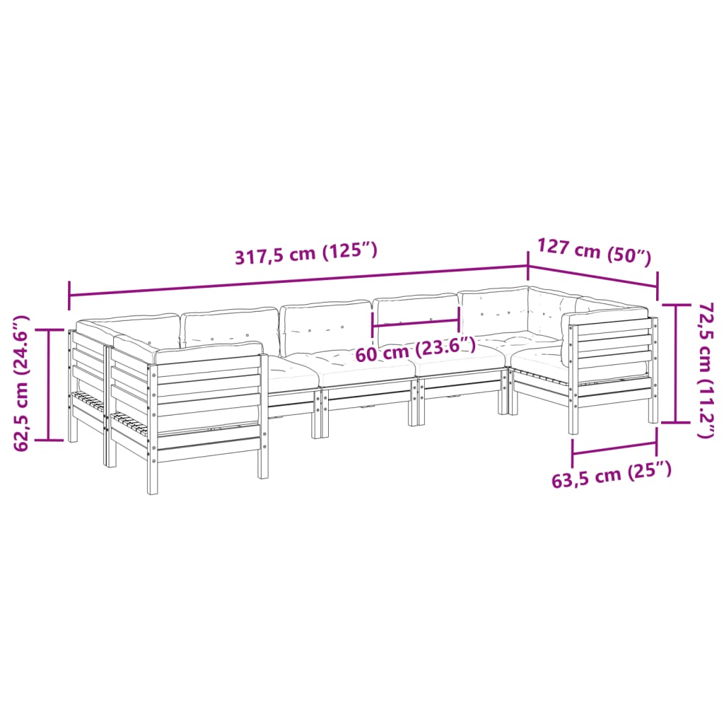 7 Piece Garden Sofa Set with Cushions Pressure Treated Pine Wood