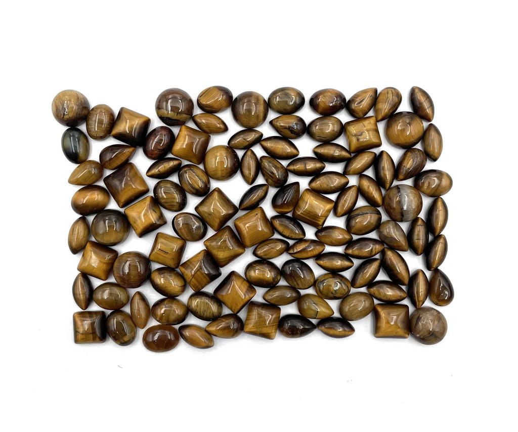 Natural Tiger's Eye Mix Shape Cabochon Loose Gemstone Lot 60-70 Pcs 4-6 MM 100 CT Tiger's Eye Cabochon Gemstone For Jewelry Making
