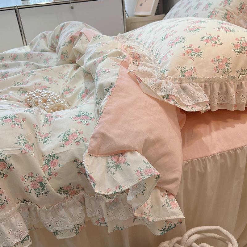 Cotton Bedding Four-piece Set Lace Quilt Cover Bed Sheet Pillowcase