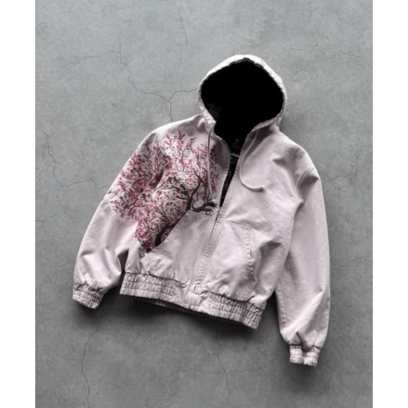 Harajuku Plum Tree Embroidered Oversized Pink Zipper Hoodies For Men and Women Y2K New Gothic Fashion Retro Street Sweatshirts