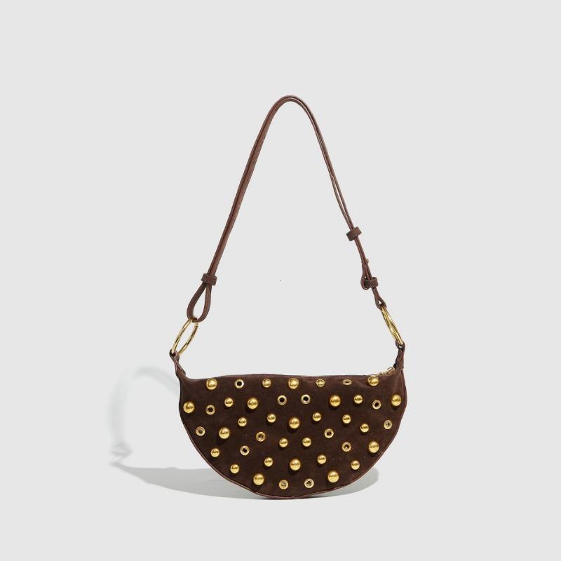 Designer Studded Shoulder Bag Rivet Crescent Bag  New Women Metal Underarm Bag High-end Retro Rivet Polka Dot Shoulder Bags