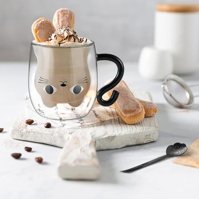 Cute Cat Mug Glass Coffee Cup Double Walled Water Mug Teacup Latte Glass Cup Milk Tea Cup Birthday Christmas Children's Day Gift