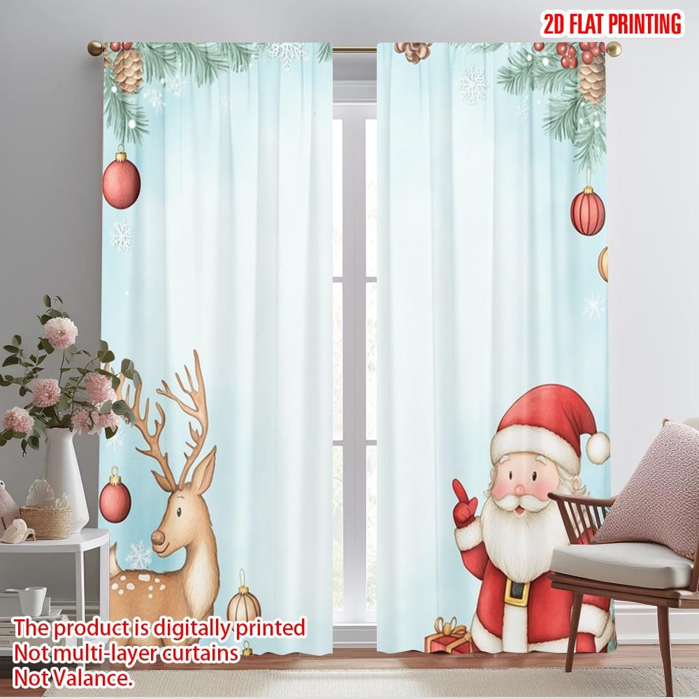 

2pcs,2D plane printing Curtain Fabric Cute Santa Reindeer Christmas (3) Versatile 100% Polyester (without rod) Art Deco Festive 52.50×116.00 CM 2pcs