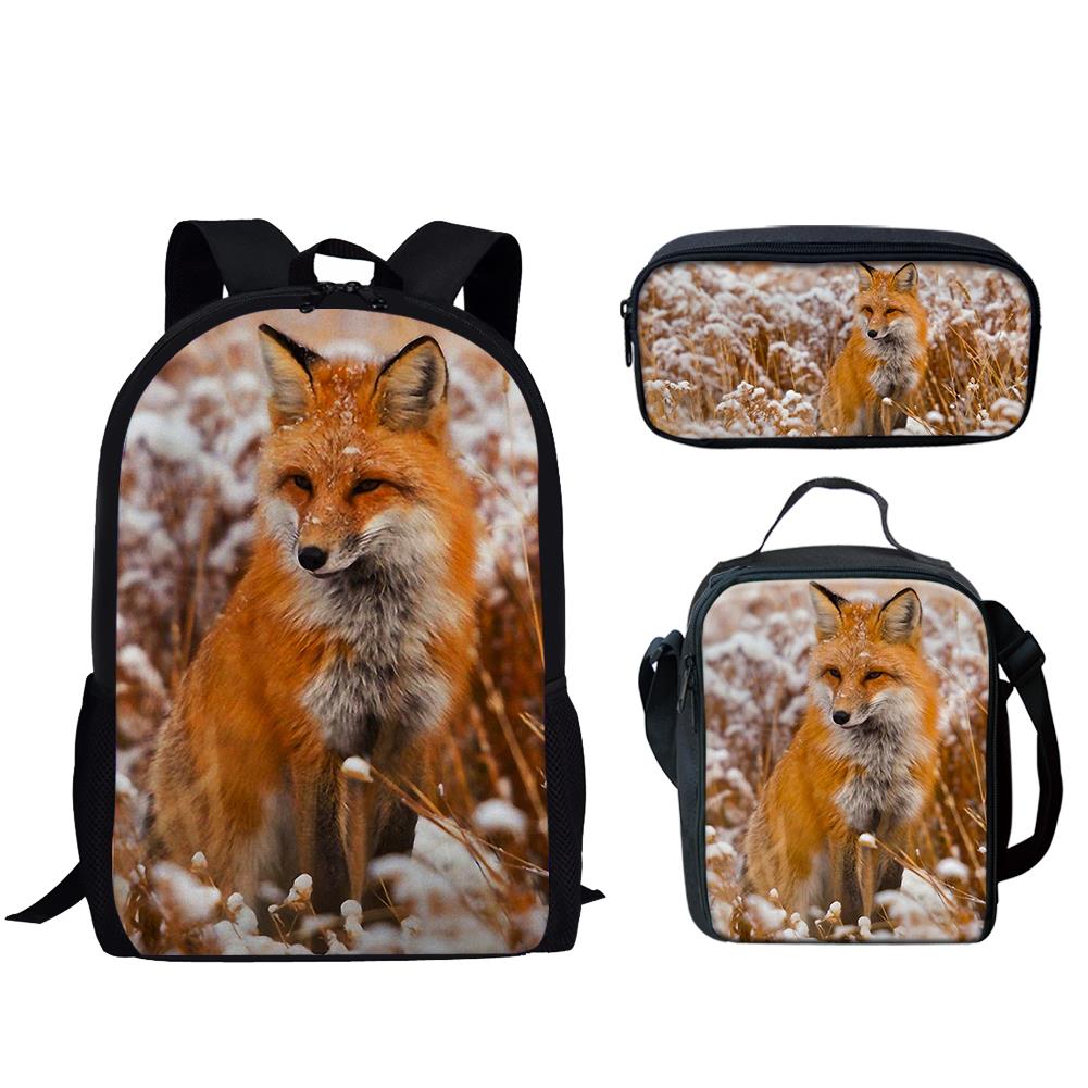 Trendy Popular New Fox 3D Print 3pcs/Set Student School Bags Laptop Daypack Backpack Lunch Bag Pencil Case