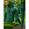 2026 N letter printed sportswear set men's hooded sweatshirt long pants set spring and autumn winter warm suit
