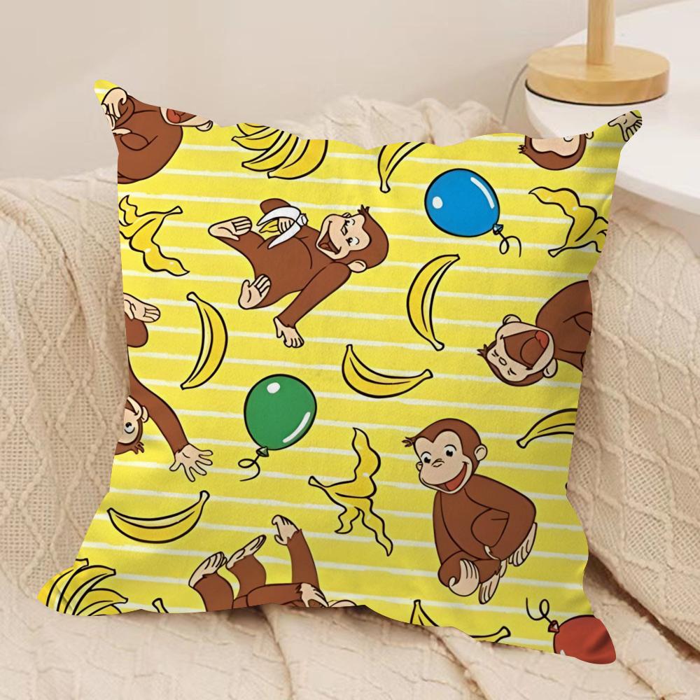 GeorgeThe Curious Monkey Cushion Cover Soft Plush Fabric DoubleSided Printed Sofa Cushion Cover for All Seasons Home Decor Gift