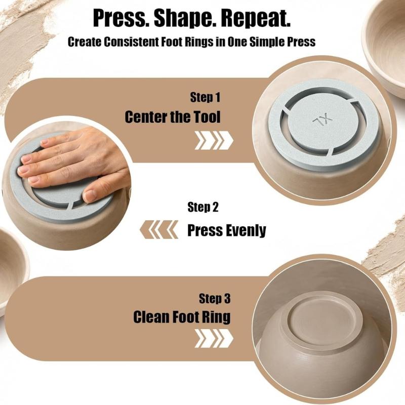 Pottery Bottom Shaping Form Set for Cups Bowls and Plates, 5 ABS Trimming Guides with Matte Texture and Assorted Diameter Coverage for Studio Use