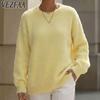 Women's Fashion Casual Fall Winter Solid Color Print Long Sleeve O-Neck Sweaters