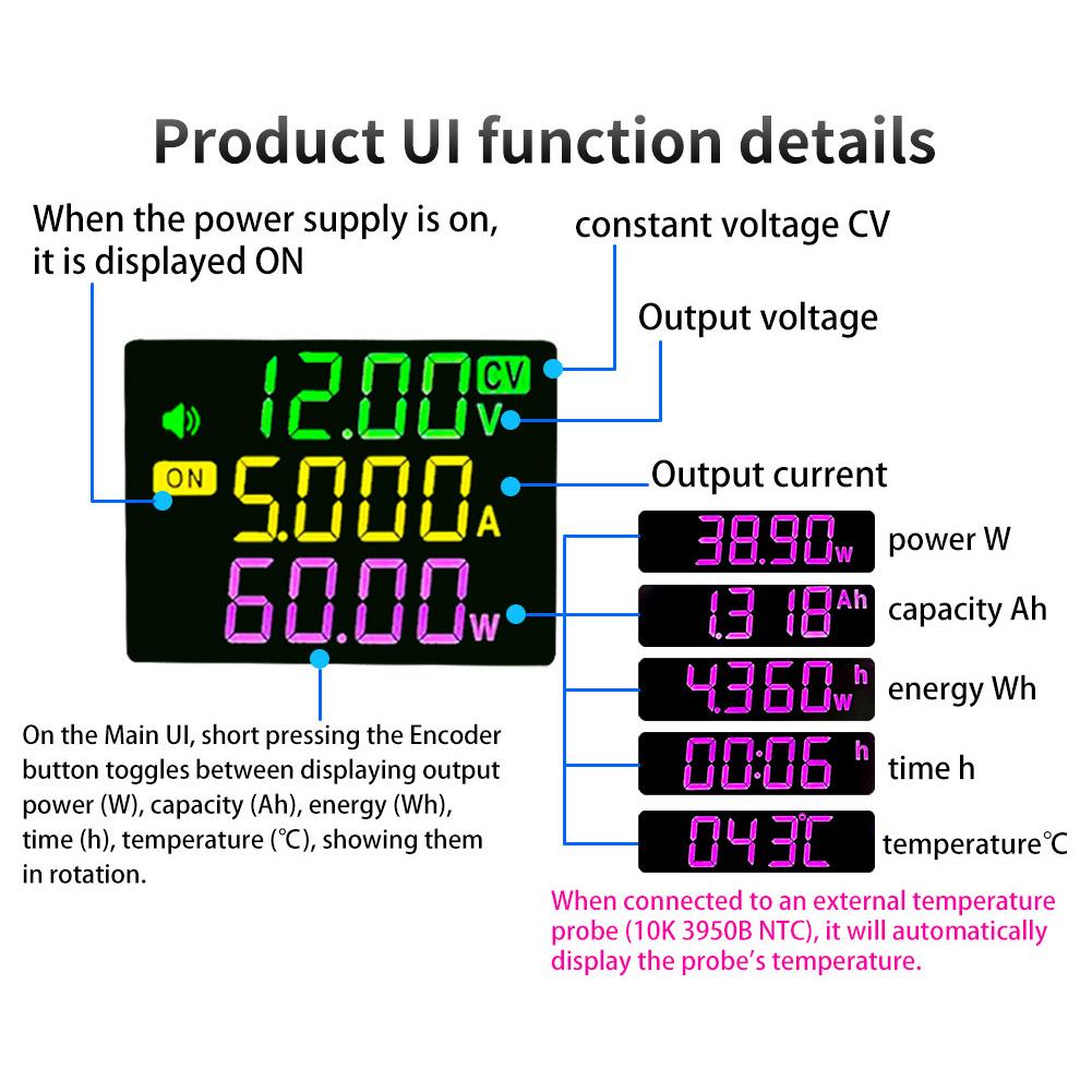 Digital likestrømsspenningsregulator Strømforsyningsmodul Full visningsvinkel VA LCD-fargeskjerm