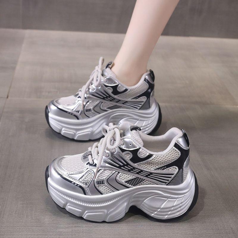 Platform Shoes Women's New Spring and Summer Mesh Silver Casual Sports Women's Shoes