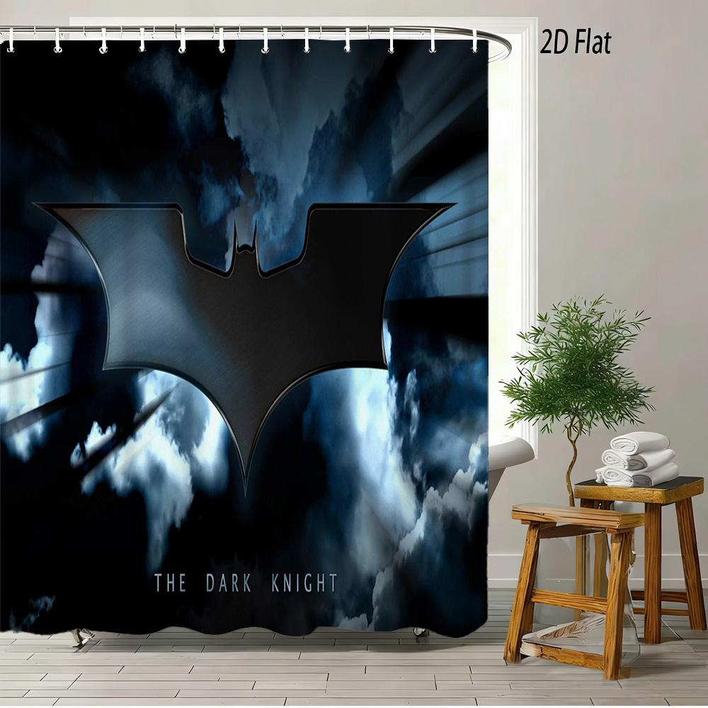 Batman & Harley Quinn Monochrome City Waterproof Shower Curtain, Superhero Bathroom Decor For Fans