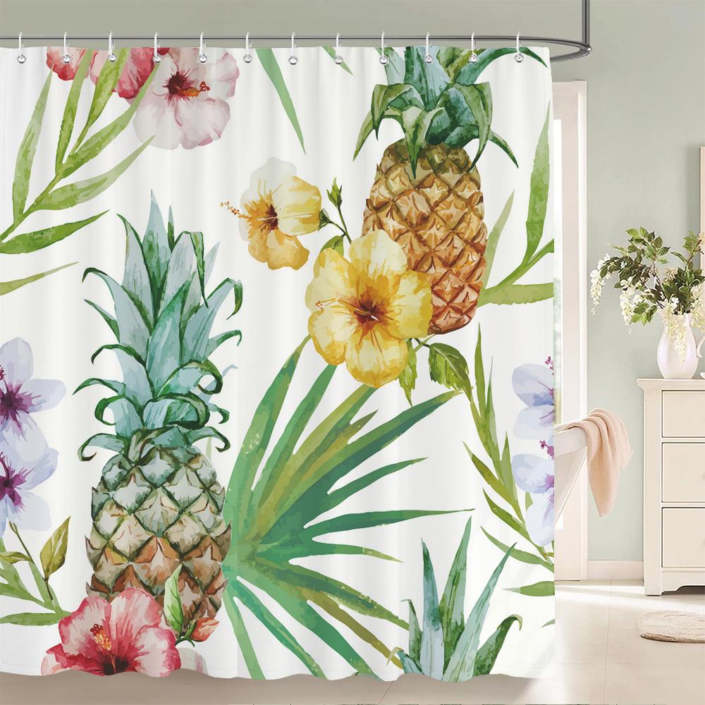 Fresh Pineapple Flower Tropical Green Plants Shower Curtain 3D Bath Screen Waterproof Fabric Bathroom Decoration Shower Curtains